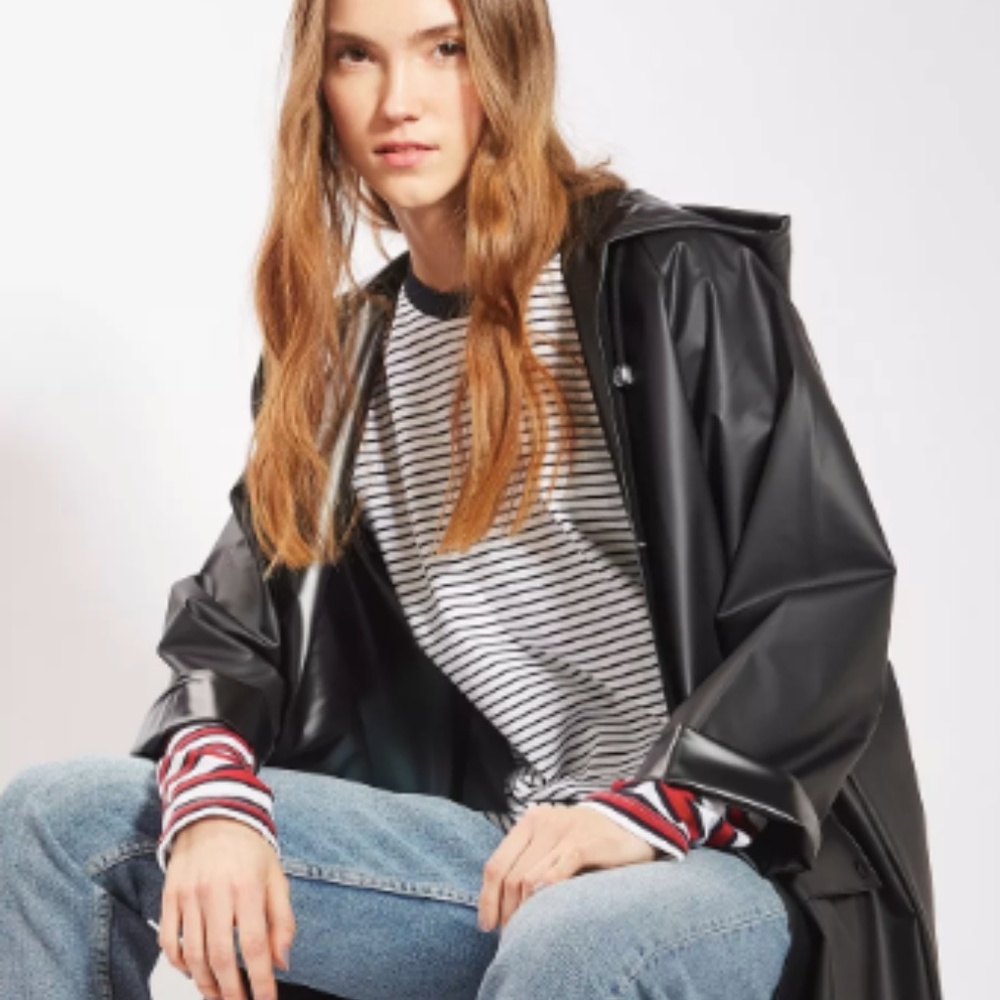 Topshop Women's Black Frosted Longline Rain Mac